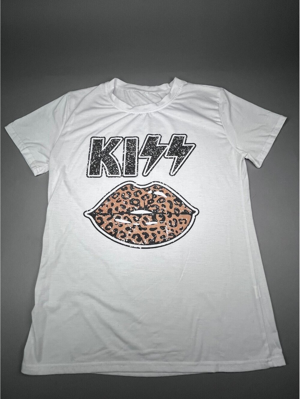 KISS Leopard Lips White T Shirt Size L
